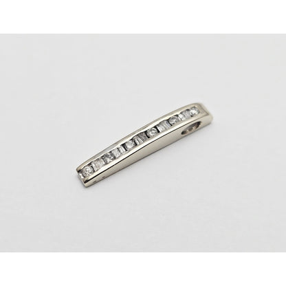 10K White Gold Baguette & Round Diamond Drop Dangle Charm Pendant