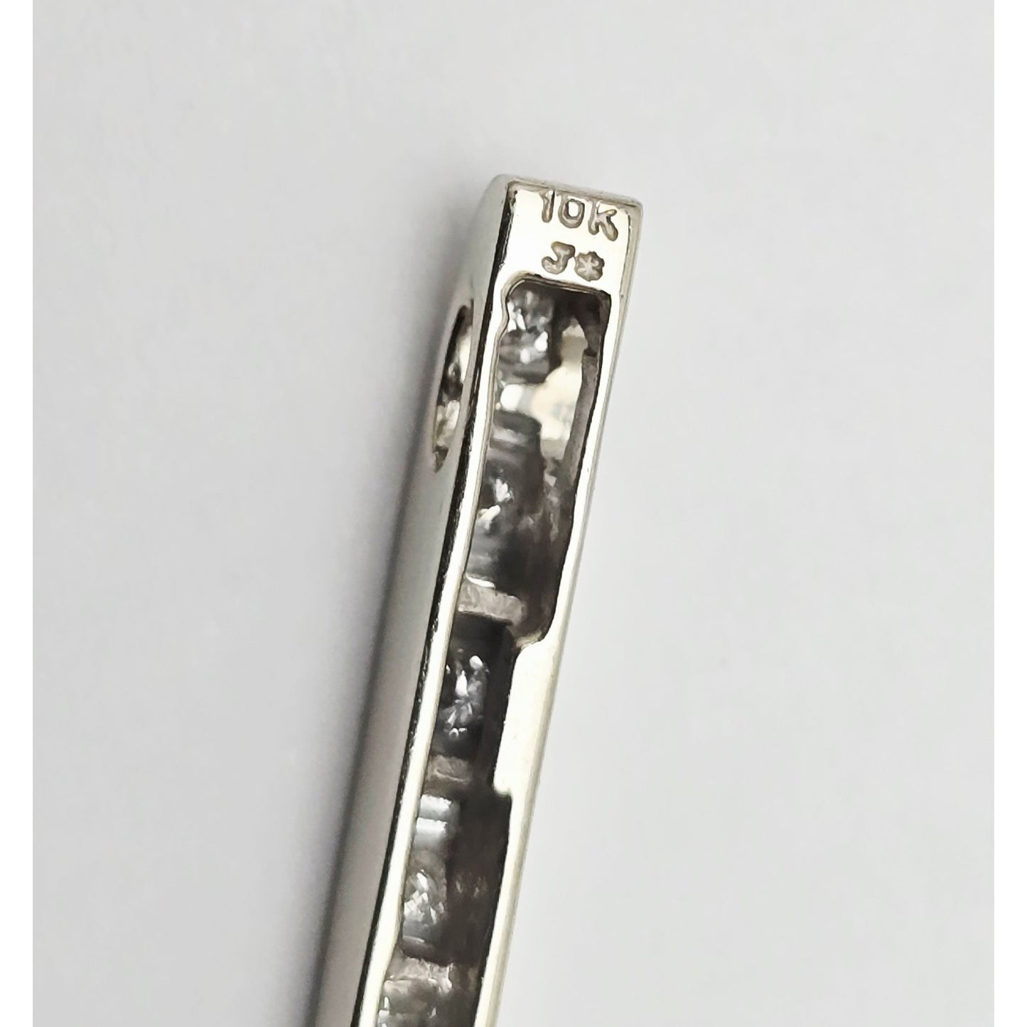 10K White Gold Baguette & Round Diamond Drop Dangle Charm Pendant