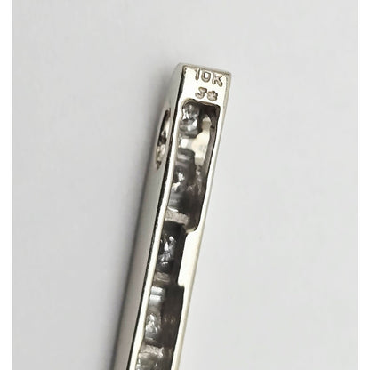 10K White Gold Baguette & Round Diamond Drop Dangle Charm Pendant