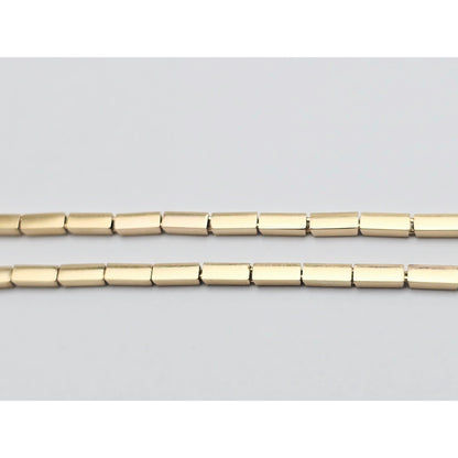 18K Yellow Gold Double Layer Tube Bar Bead Link Chain Necklace
