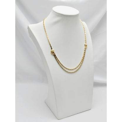 18K Yellow Gold Double Layer Tube Bar Bead Link Chain Necklace