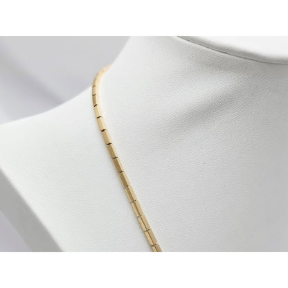 18K Yellow Gold Double Layer Tube Bar Bead Link Chain Necklace