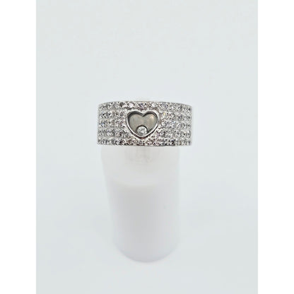 18K White Gold Round Cut Diamond Wide Band Heart Motion Ring