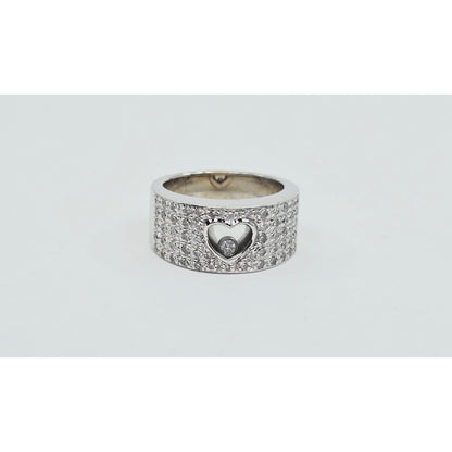 18K White Gold Round Cut Diamond Wide Band Heart Motion Ring
