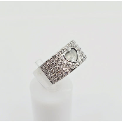 18K White Gold Round Cut Diamond Wide Band Heart Motion Ring
