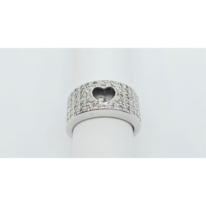 18K White Gold Round Cut Diamond Wide Band Heart Motion Ring