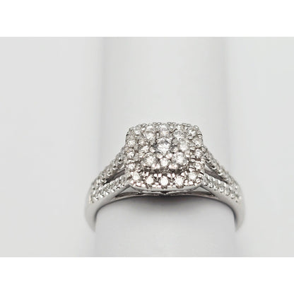 14K White Gold Ladies Diamond Halo Engagement Ring