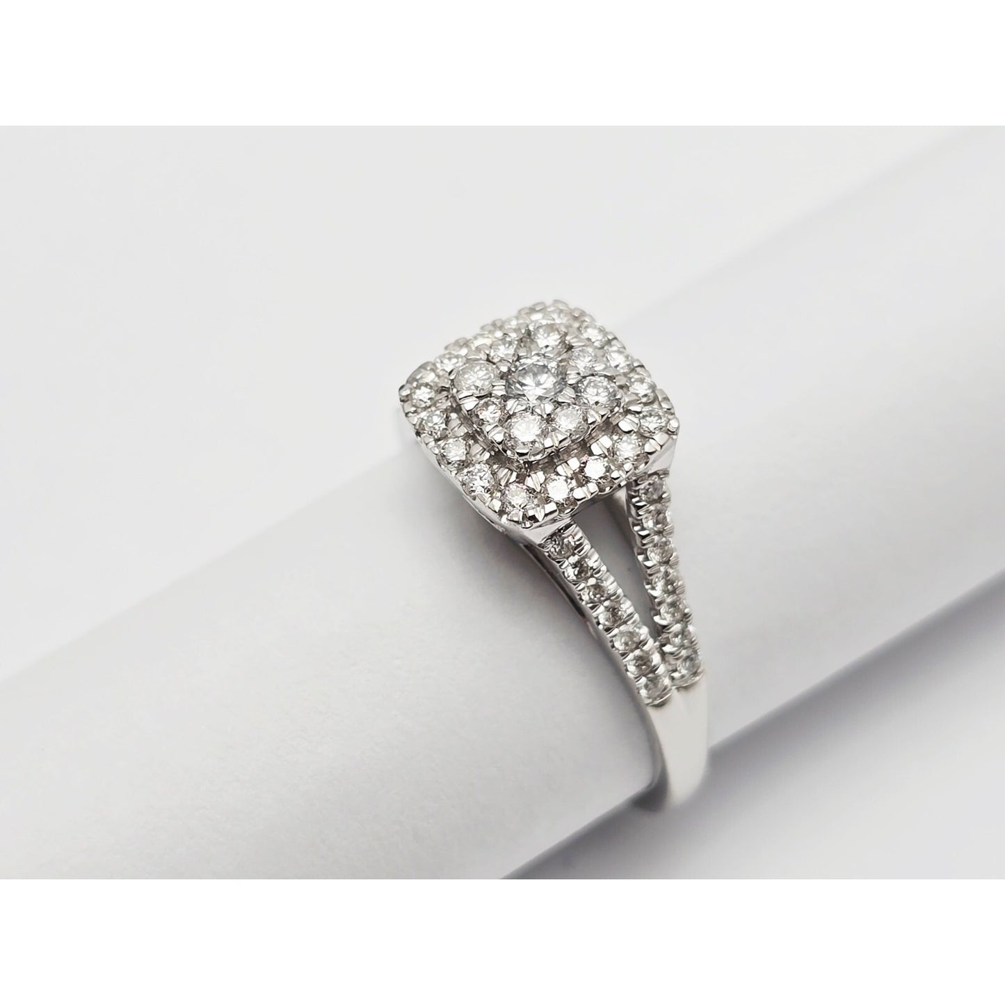 14K White Gold Ladies Diamond Halo Engagement Ring