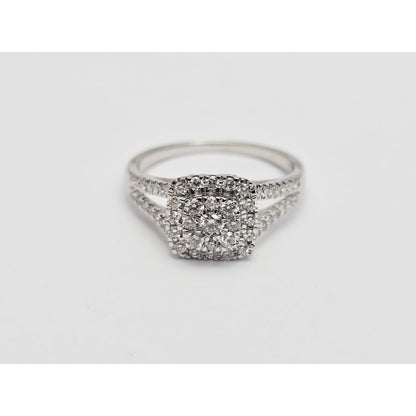 14K White Gold Ladies Diamond Halo Engagement Ring