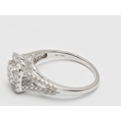 14K White Gold Ladies Diamond Halo Engagement Ring