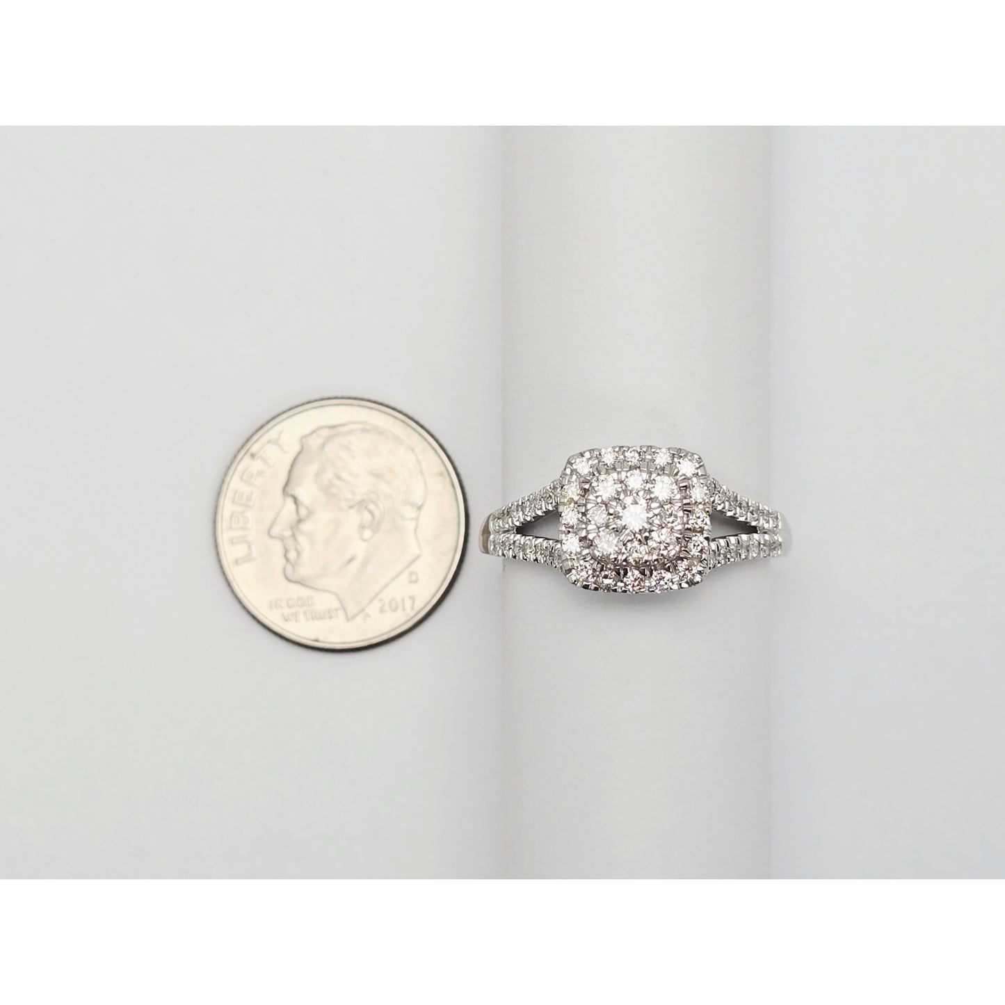 14K White Gold Ladies Diamond Halo Engagement Ring