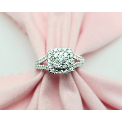 14K White Gold Ladies Diamond Halo Engagement Ring