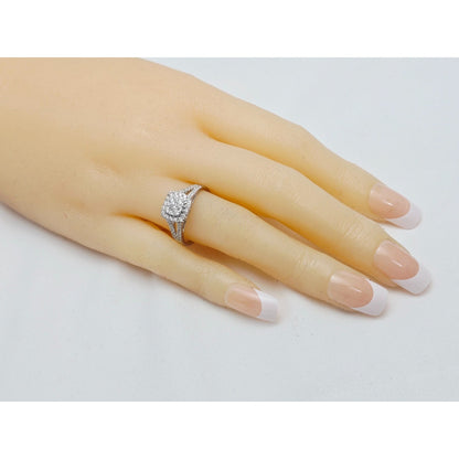 14K White Gold Ladies Diamond Halo Engagement Ring