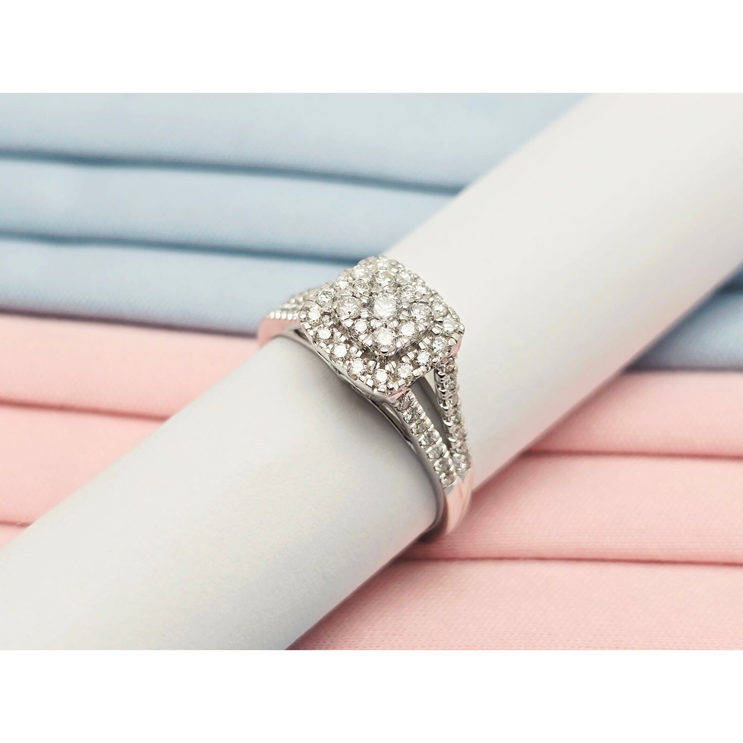 14K White Gold Ladies Diamond Halo Engagement Ring