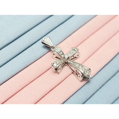 14K White Gold White Diamond Cross Pendant Charm