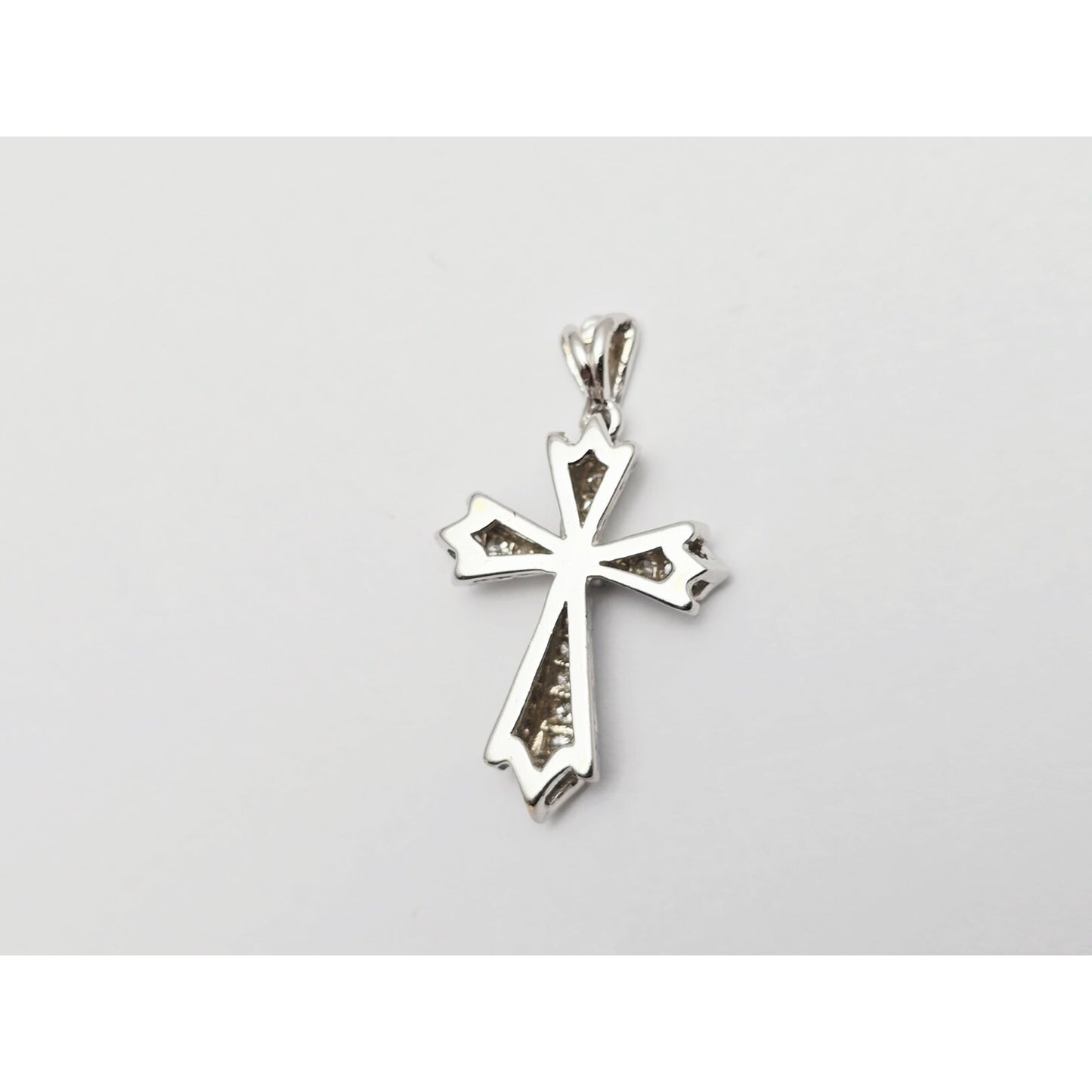 14K White Gold White Diamond Cross Pendant Charm