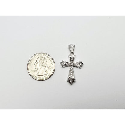 14K White Gold White Diamond Cross Pendant Charm
