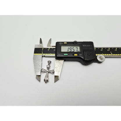 14K White Gold White Diamond Cross Pendant Charm