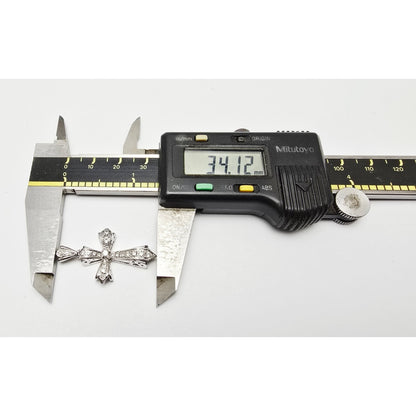 14K White Gold White Diamond Cross Pendant Charm