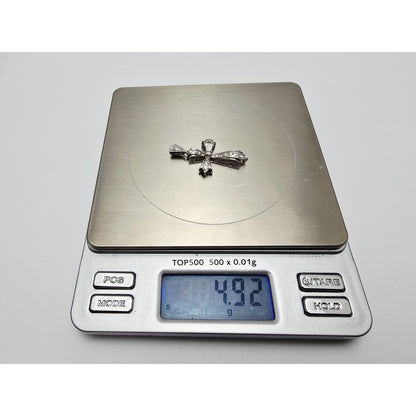 14K White Gold White Diamond Cross Pendant Charm