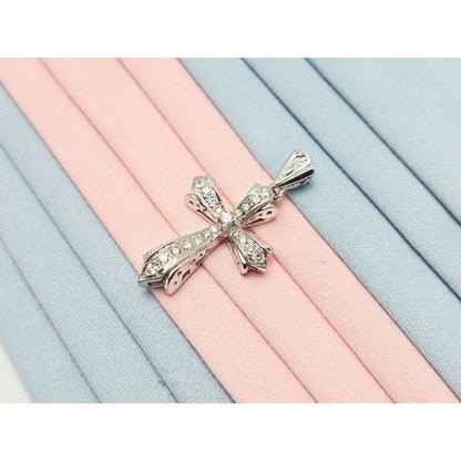 14K White Gold White Diamond Cross Pendant Charm