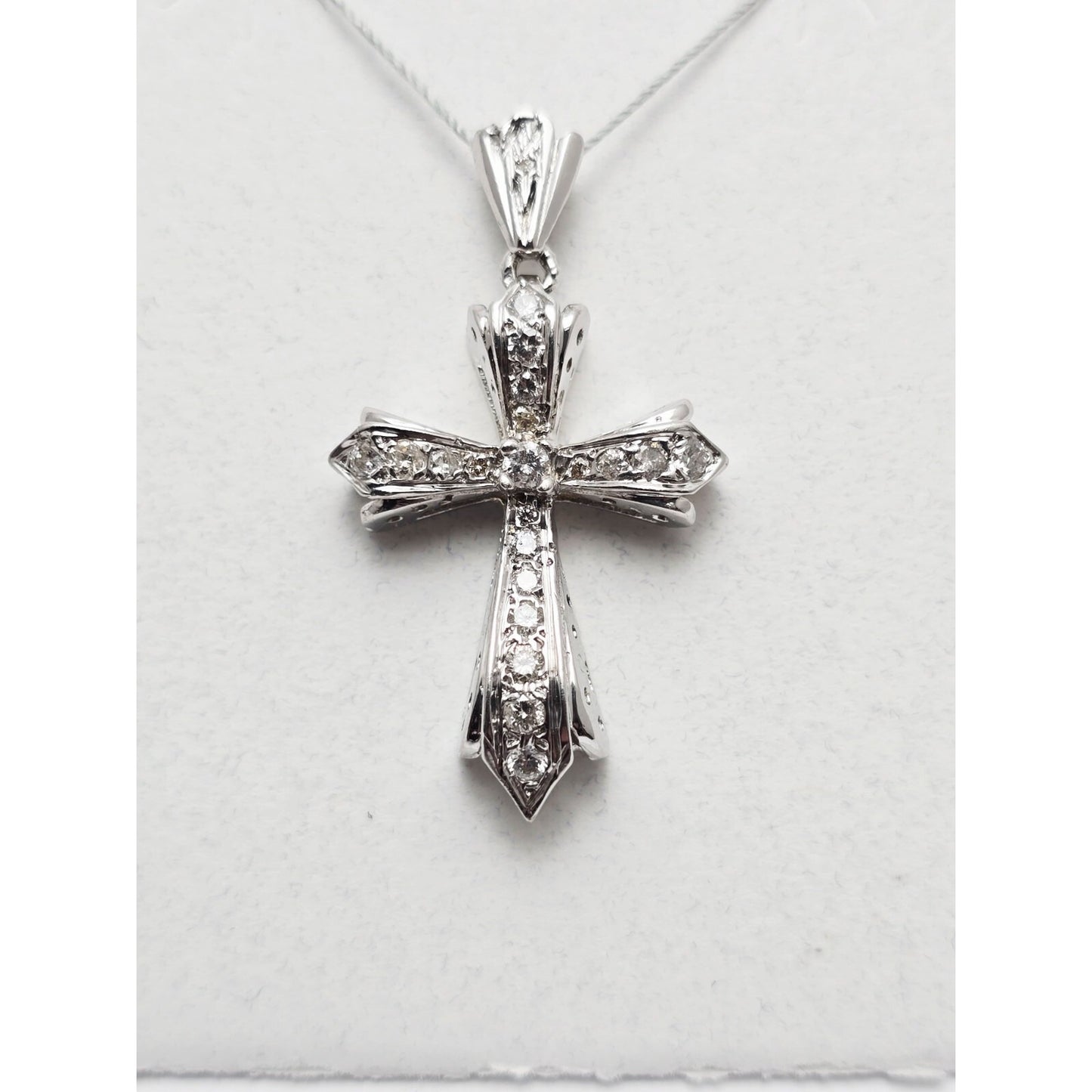 14K White Gold White Diamond Cross Pendant Charm