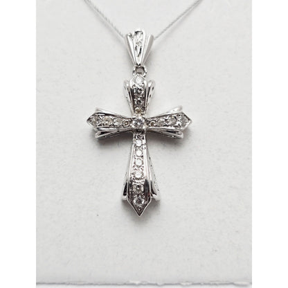 14K White Gold White Diamond Cross Pendant Charm