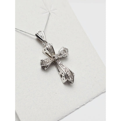 14K White Gold White Diamond Cross Pendant Charm