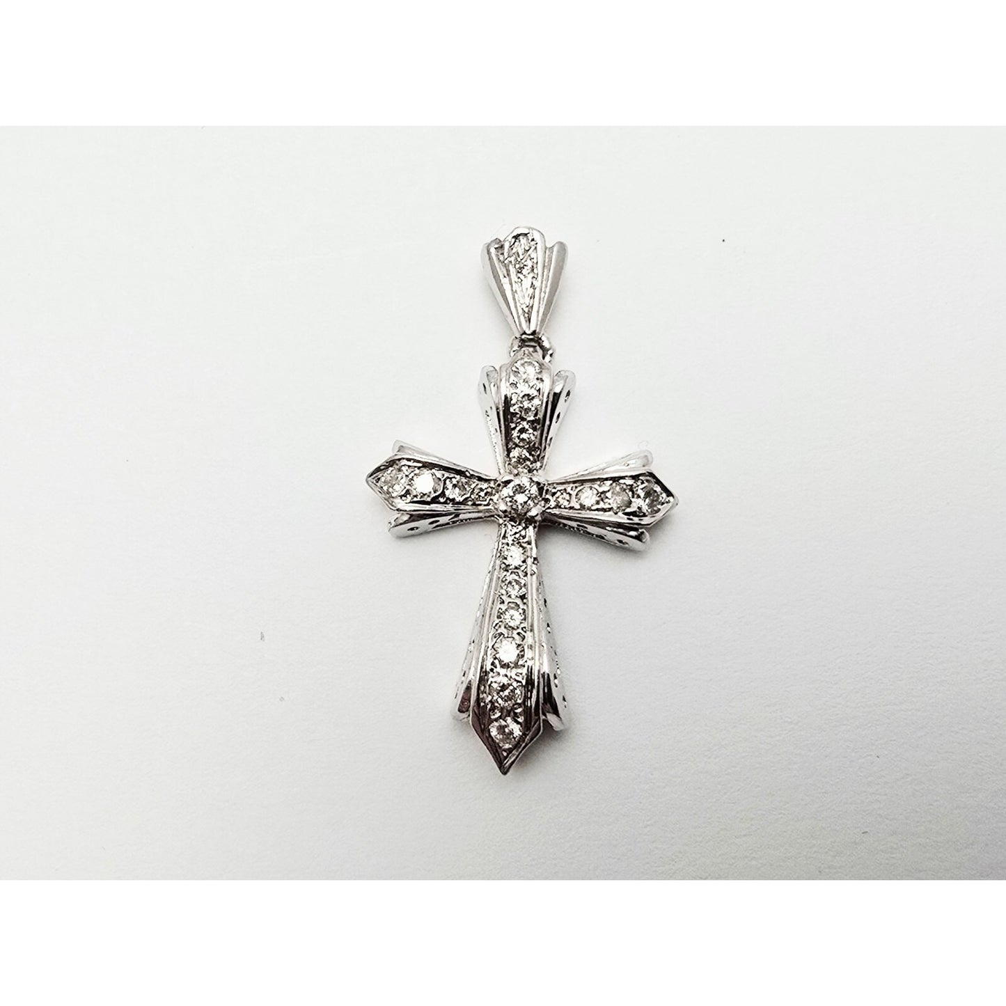 14K White Gold White Diamond Cross Pendant Charm