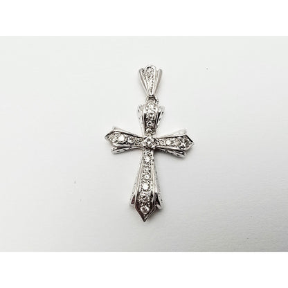 14K White Gold White Diamond Cross Pendant Charm