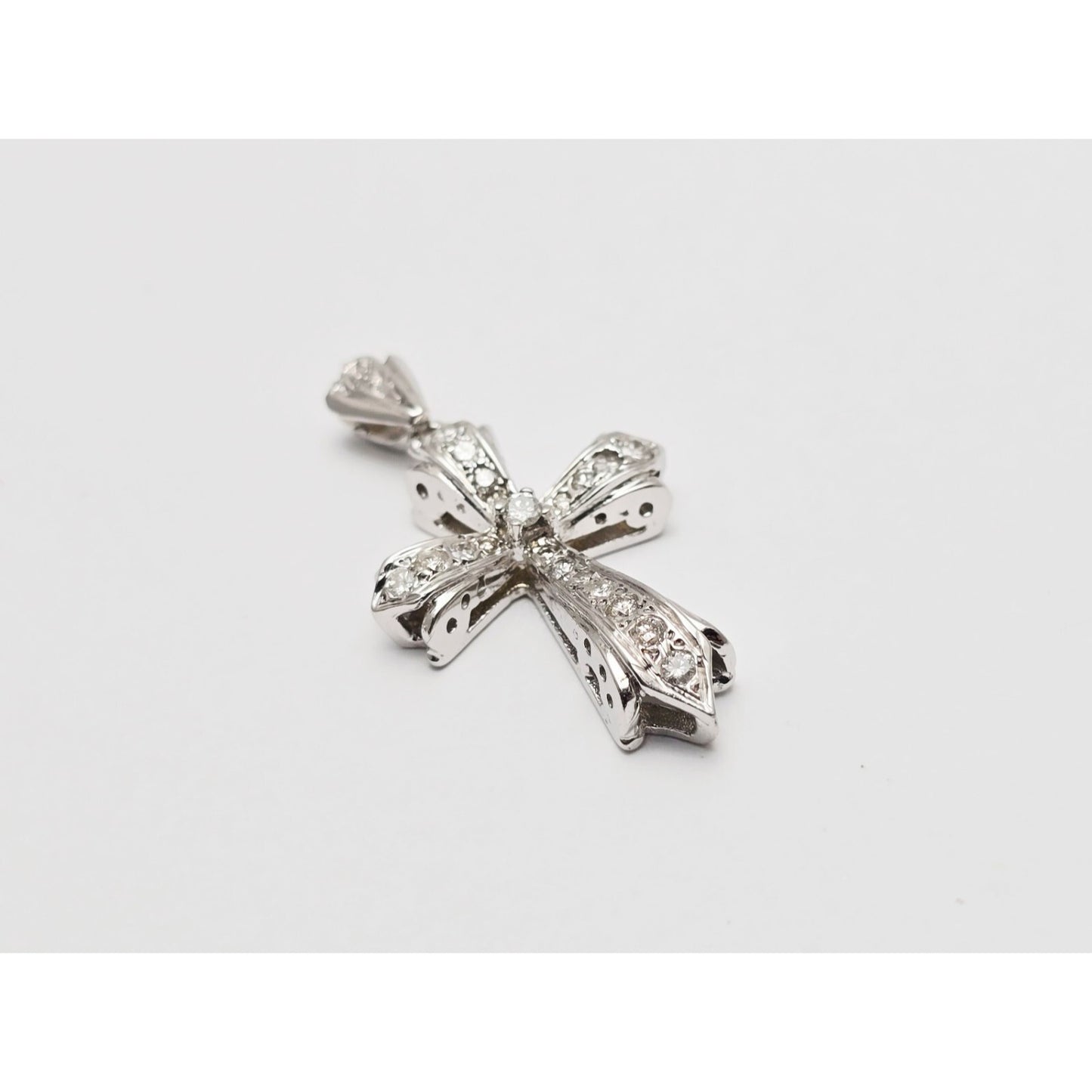 14K White Gold White Diamond Cross Pendant Charm