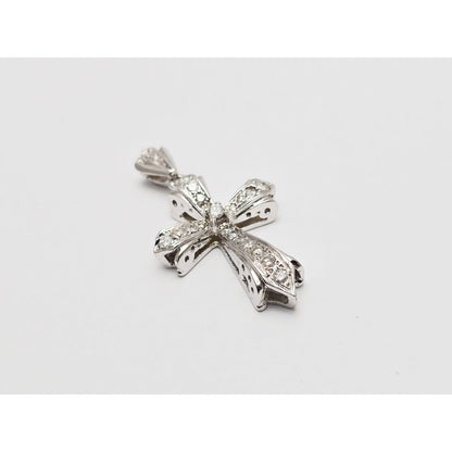 14K White Gold White Diamond Cross Pendant Charm