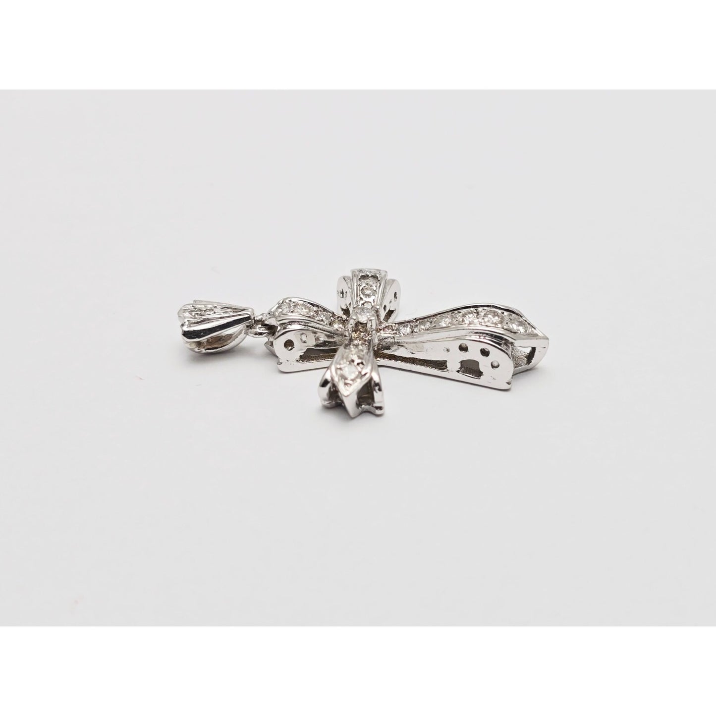 14K White Gold White Diamond Cross Pendant Charm