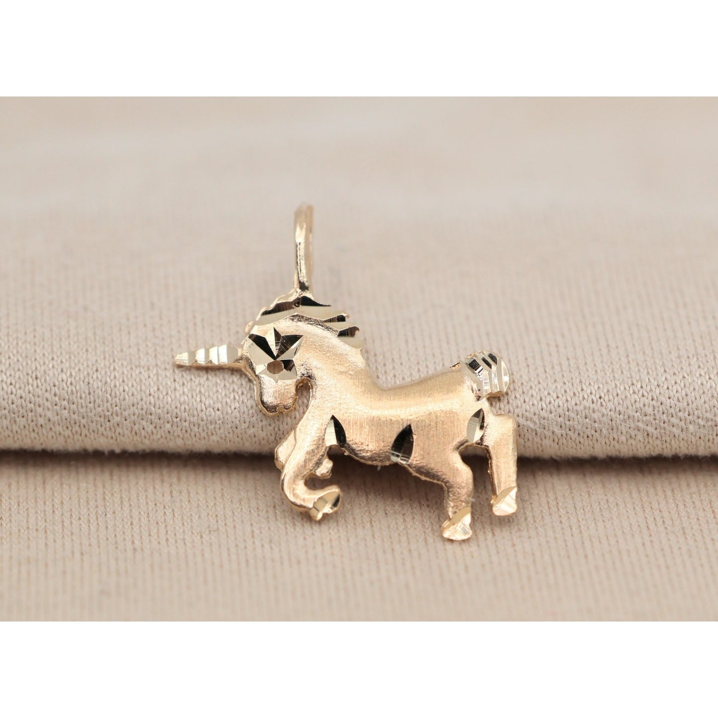 Tiny 14K Yellow Gold Diamond Cut Unicorn Horse Charm Pendant