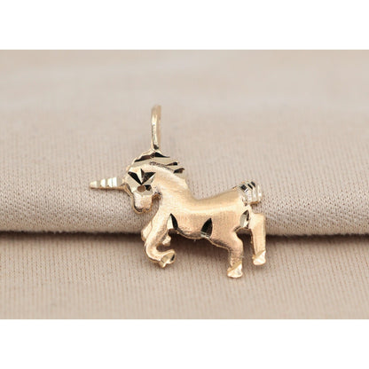 Tiny 14K Yellow Gold Diamond Cut Unicorn Horse Charm Pendant