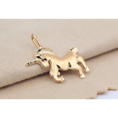 Tiny 14K Yellow Gold Diamond Cut Unicorn Horse Charm Pendant