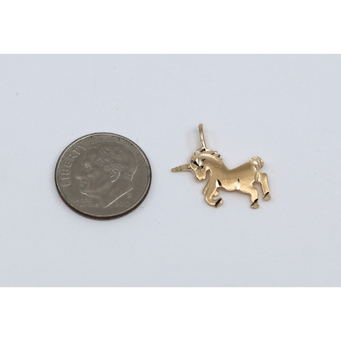 Tiny 14K Yellow Gold Diamond Cut Unicorn Horse Charm Pendant
