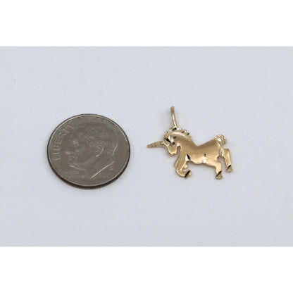 Tiny 14K Yellow Gold Diamond Cut Unicorn Horse Charm Pendant