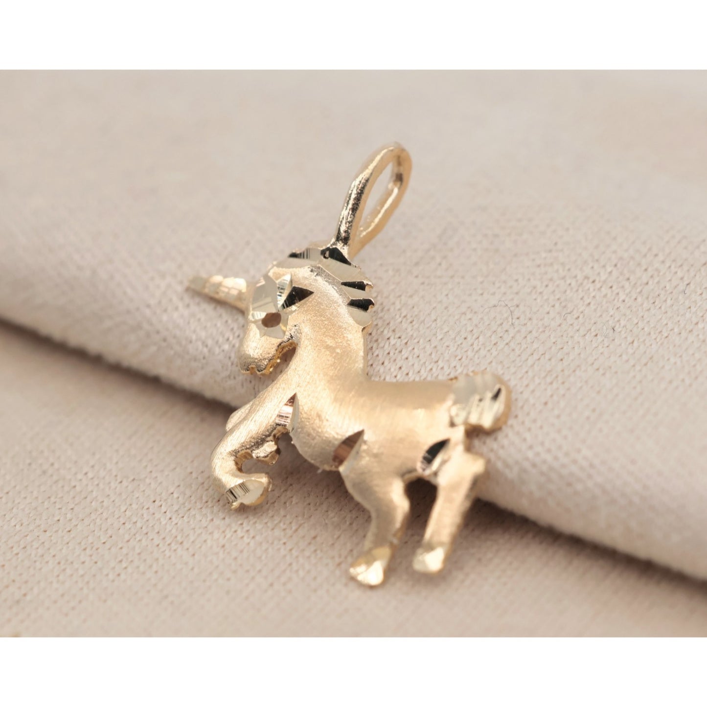 Tiny 14K Yellow Gold Diamond Cut Unicorn Horse Charm Pendant