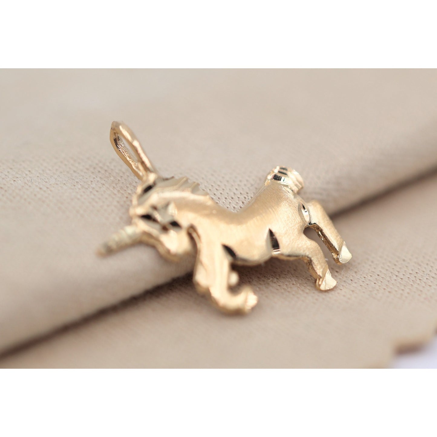 Tiny 14K Yellow Gold Diamond Cut Unicorn Horse Charm Pendant
