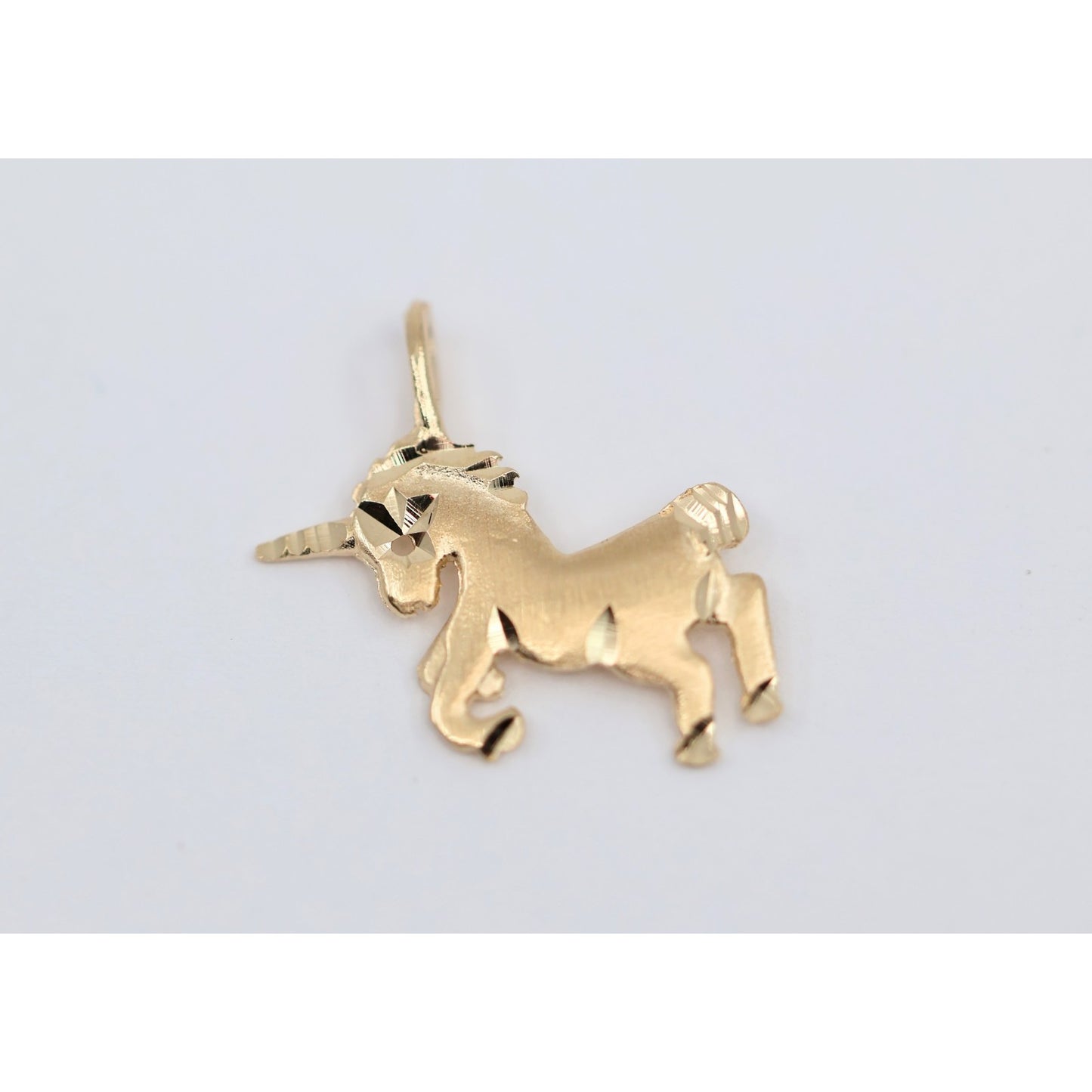 Tiny 14K Yellow Gold Diamond Cut Unicorn Horse Charm Pendant