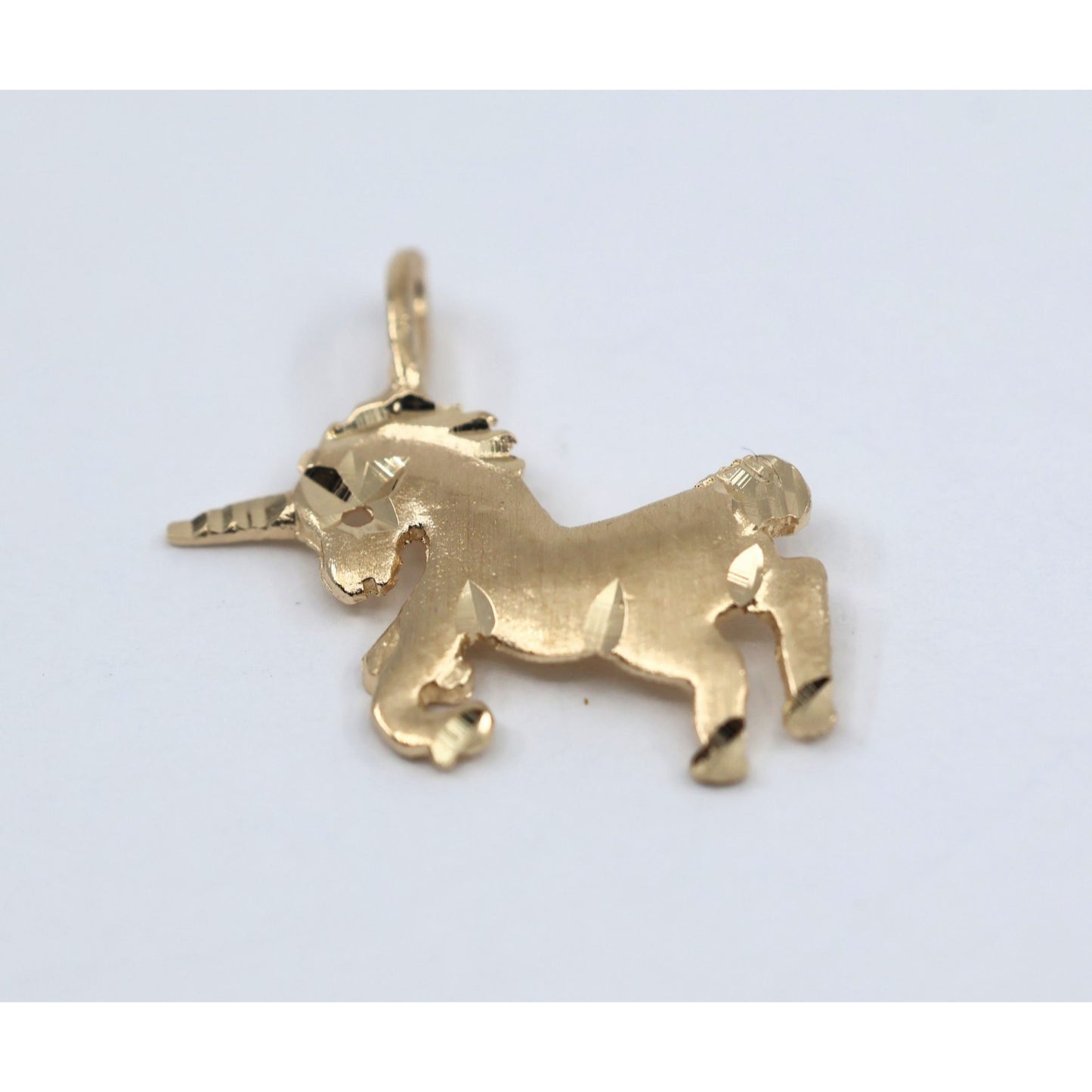 Tiny 14K Yellow Gold Diamond Cut Unicorn Horse Charm Pendant