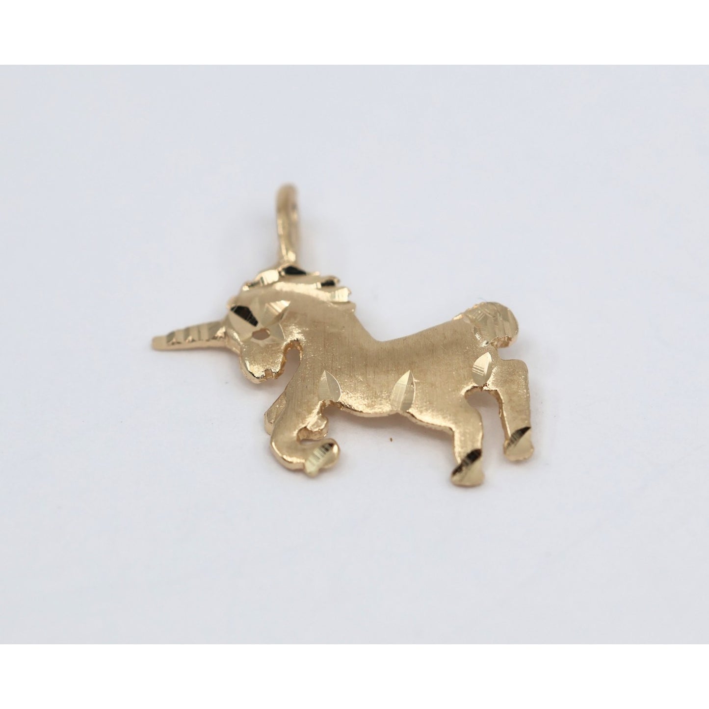 Tiny 14K Yellow Gold Diamond Cut Unicorn Horse Charm Pendant