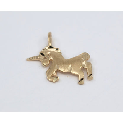 Tiny 14K Yellow Gold Diamond Cut Unicorn Horse Charm Pendant