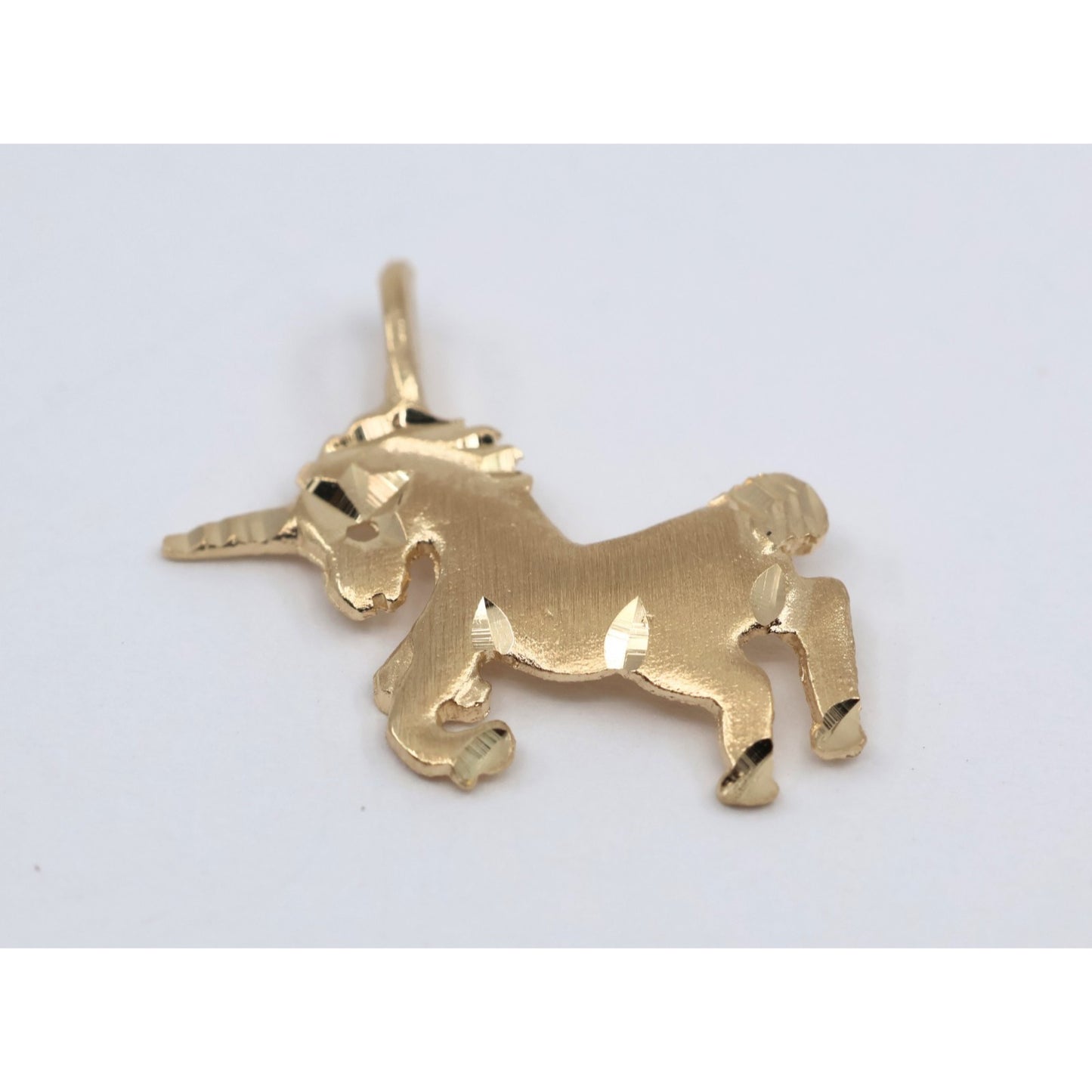 Tiny 14K Yellow Gold Diamond Cut Unicorn Horse Charm Pendant