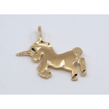 Tiny 14K Yellow Gold Diamond Cut Unicorn Horse Charm Pendant