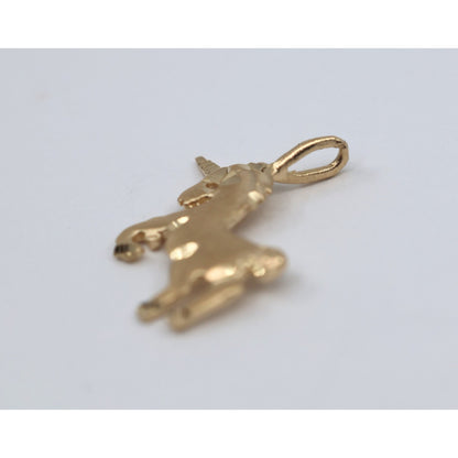 Tiny 14K Yellow Gold Diamond Cut Unicorn Horse Charm Pendant