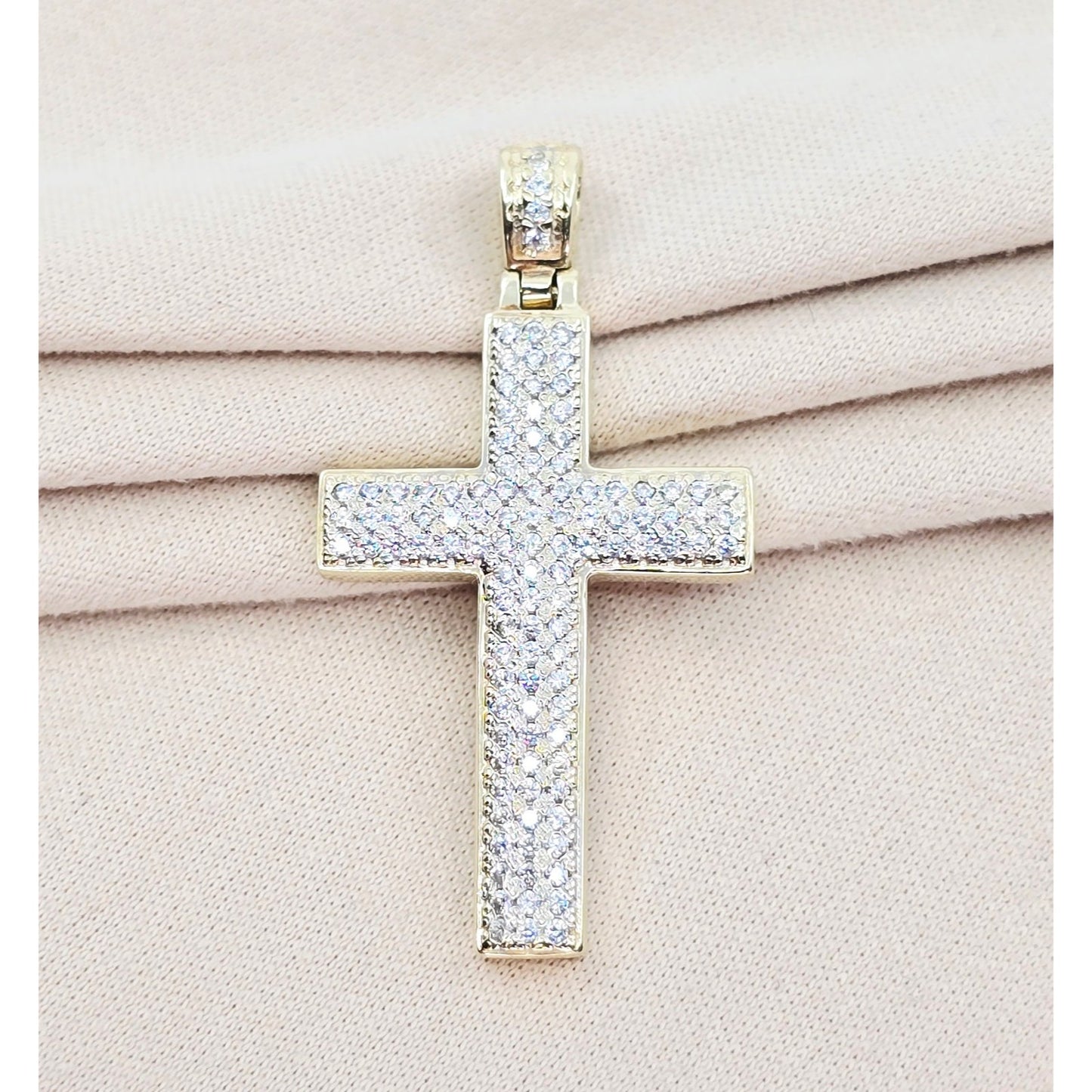 14K Yellow Gold Religious Cross CZ Pendant Charm