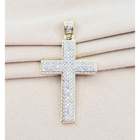 14K Yellow Gold Religious Cross CZ Pendant Charm