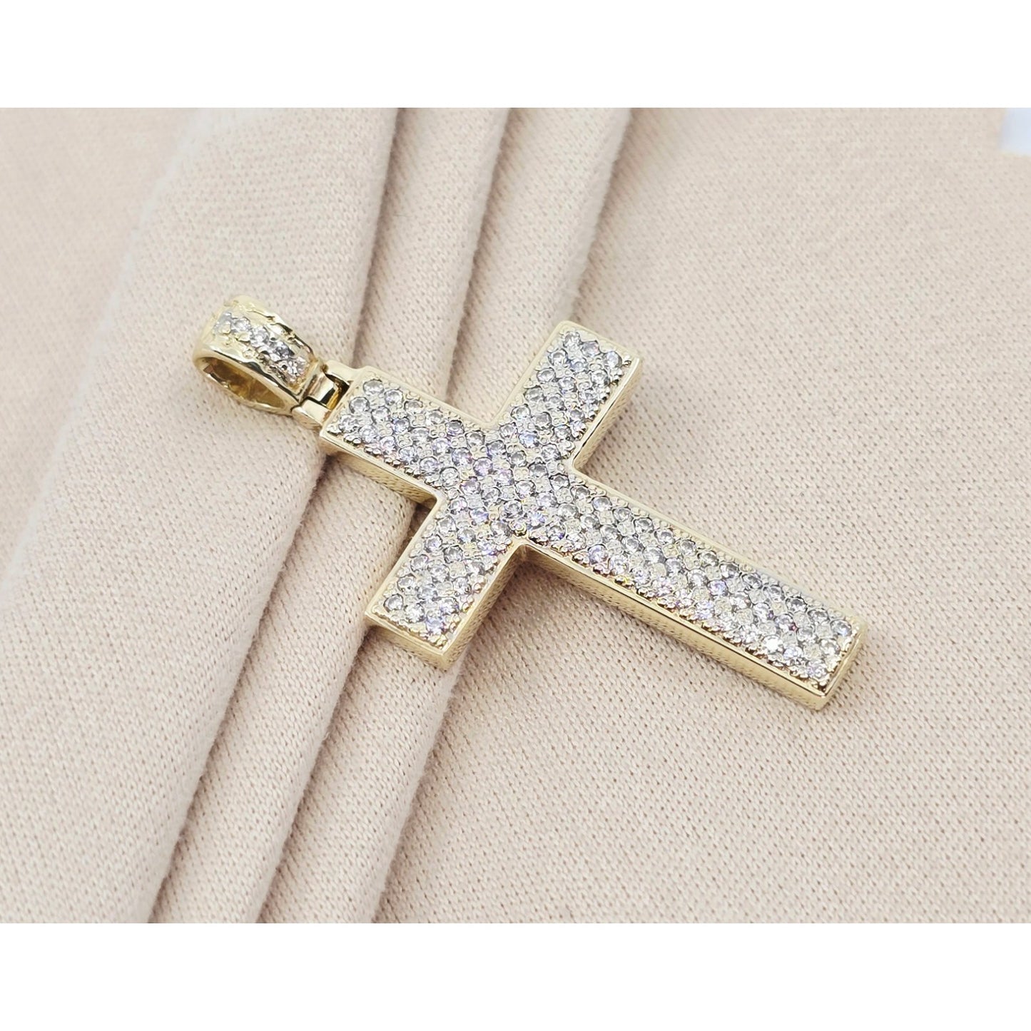 14K Yellow Gold Religious Cross CZ Pendant Charm